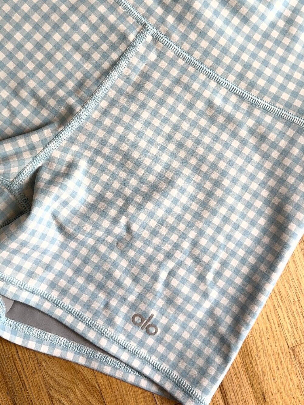 alo yoga - blue gingham - sports bra and bike short set - size small - Picture 3 of 6